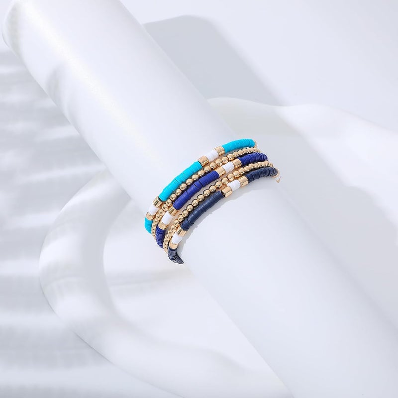 GOOJIDS Surfer Heishi Clay Bead Bracelets for Women Bohemian Stackable Gold Plated Beaded Stretch Bracelets Elastic Layering Friendship Bracelets Set Boho Jewelry - Image 2